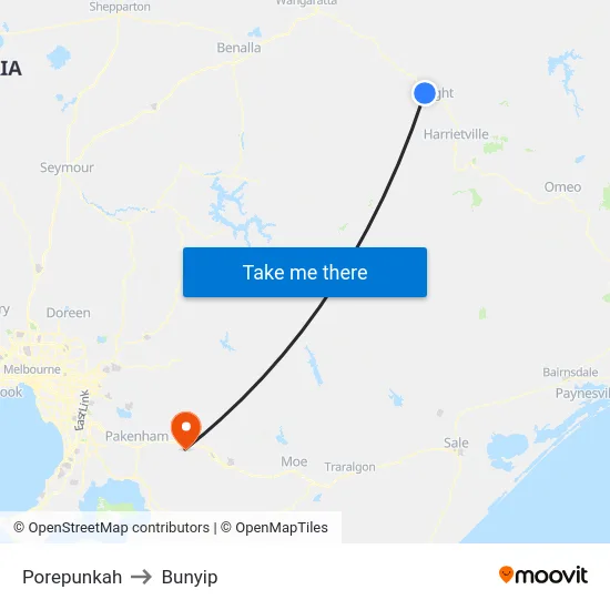 Porepunkah to Bunyip map