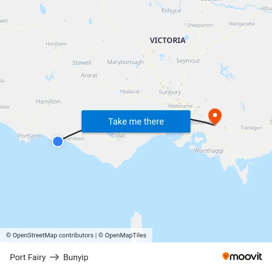 Port Fairy to Bunyip map