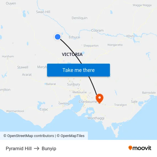 Pyramid Hill to Bunyip map