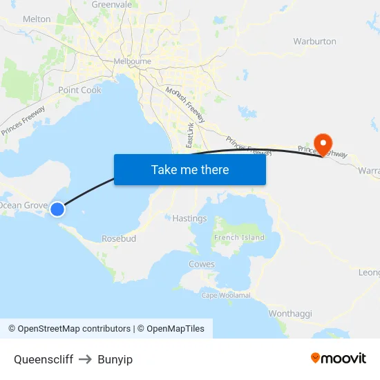 Queenscliff to Bunyip map
