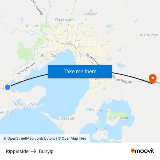Rippleside to Bunyip map