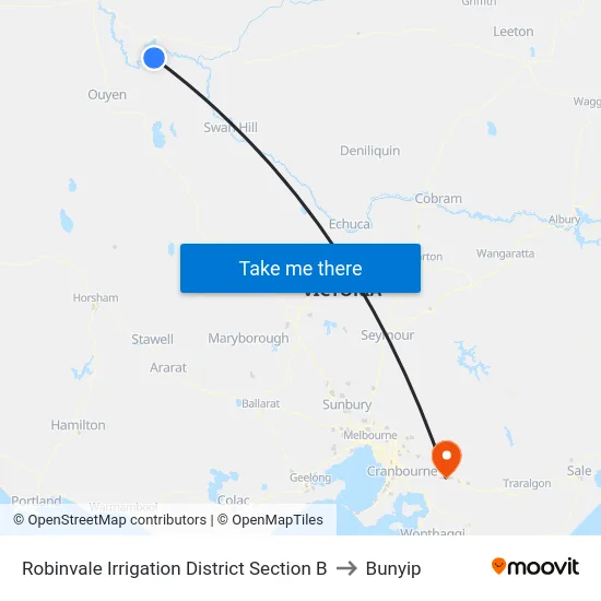 Robinvale Irrigation District Section B to Bunyip map