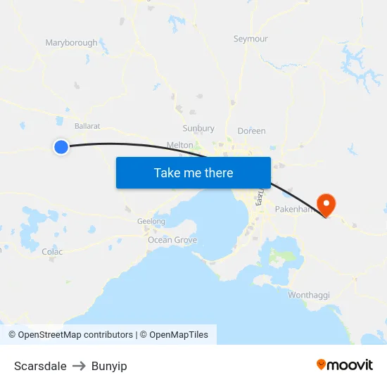 Scarsdale to Bunyip map