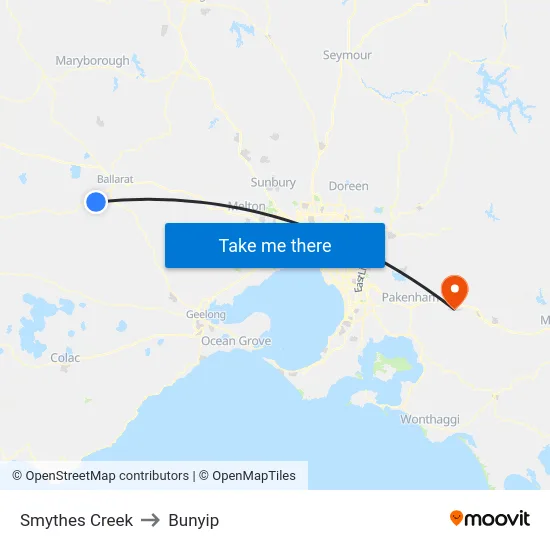 Smythes Creek to Bunyip map