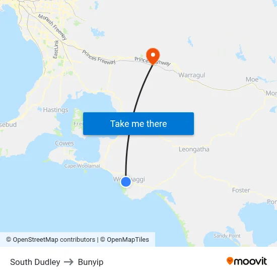 South Dudley to Bunyip map
