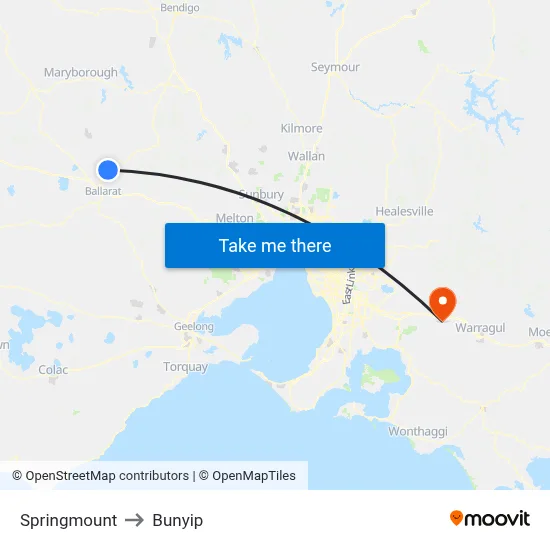 Springmount to Bunyip map