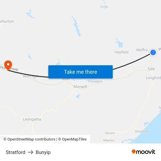 Stratford to Bunyip map