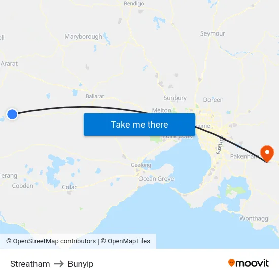 Streatham to Bunyip map