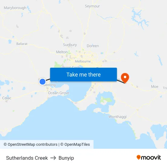 Sutherlands Creek to Bunyip map