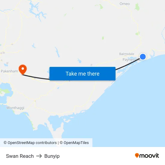 Swan Reach to Bunyip map