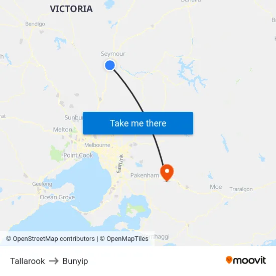 Tallarook to Bunyip map
