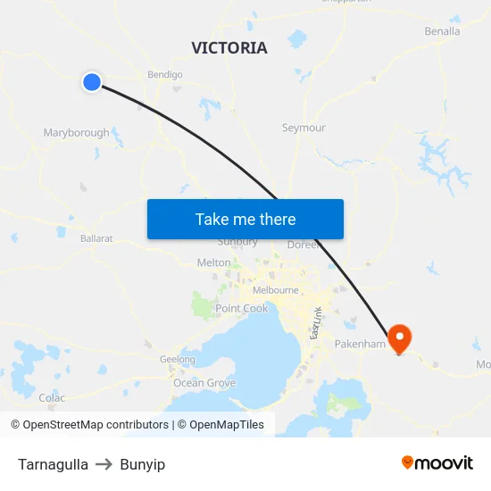Tarnagulla to Bunyip map