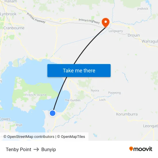 Tenby Point to Bunyip map