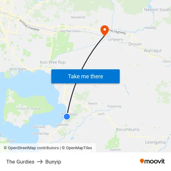 The Gurdies to Bunyip map