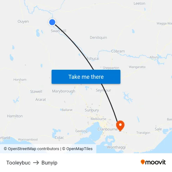 Tooleybuc to Bunyip map