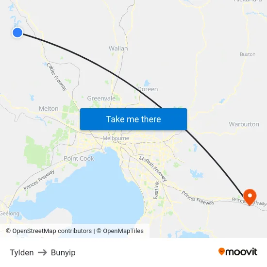 Tylden to Bunyip map