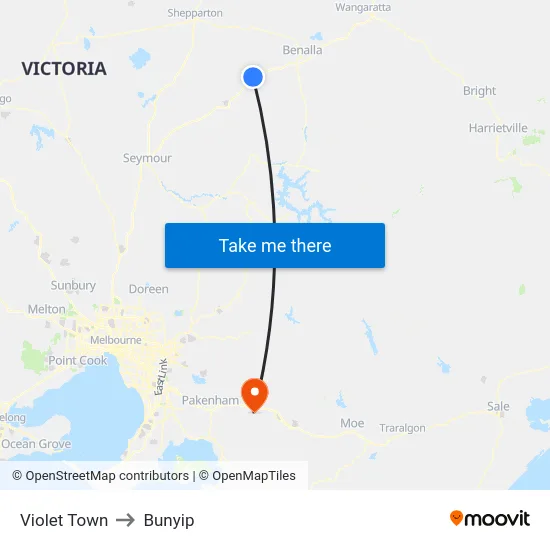 Violet Town to Bunyip map