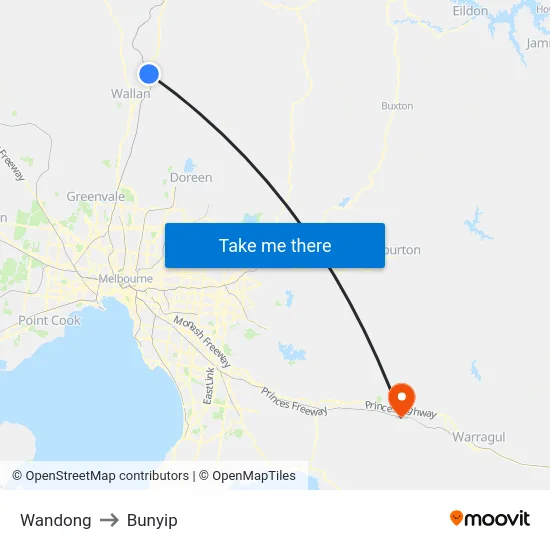 Wandong to Bunyip map