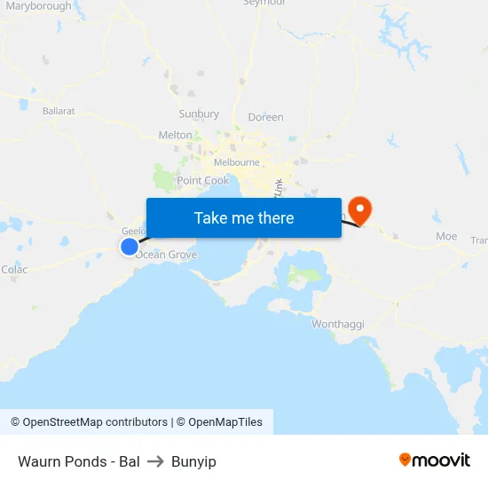 Waurn Ponds - Bal to Bunyip map