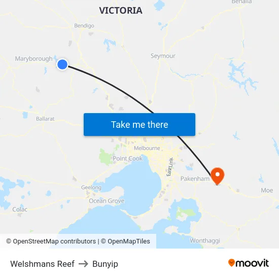 Welshmans Reef to Bunyip map