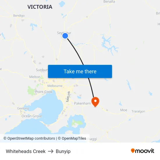 Whiteheads Creek to Bunyip map