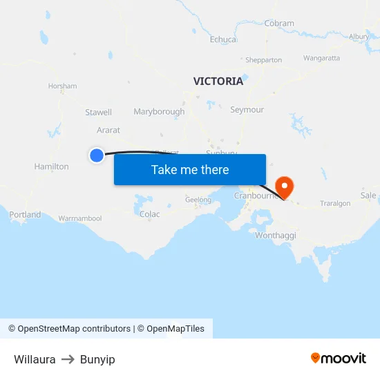 Willaura to Bunyip map