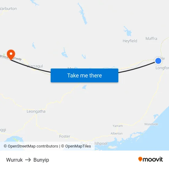 Wurruk to Bunyip map