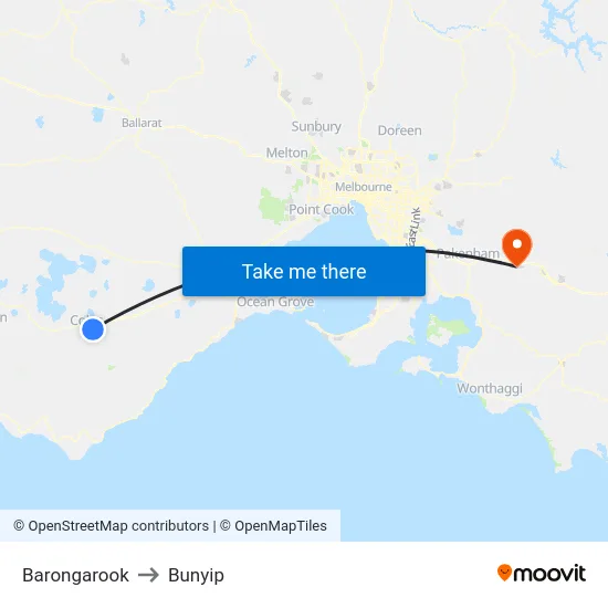 Barongarook to Bunyip map