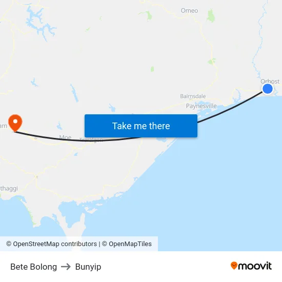 Bete Bolong to Bunyip map