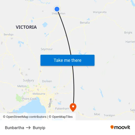 Bunbartha to Bunyip map