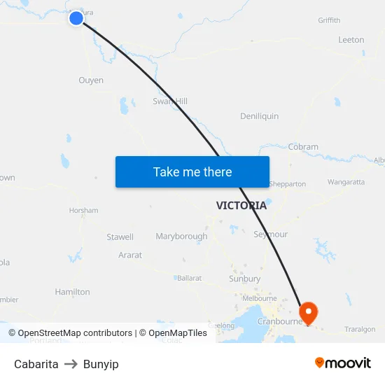 Cabarita to Bunyip map
