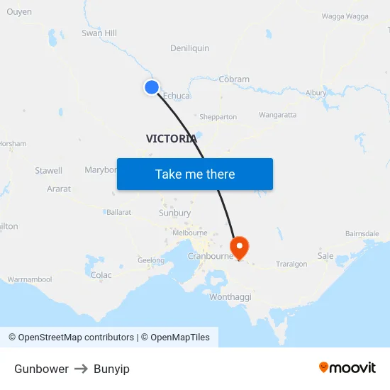 Gunbower to Bunyip map