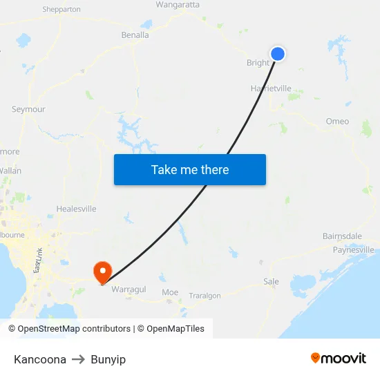 Kancoona to Bunyip map
