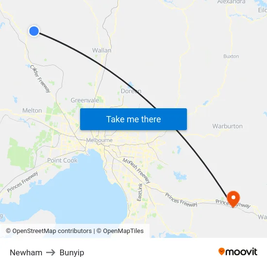Newham to Bunyip map