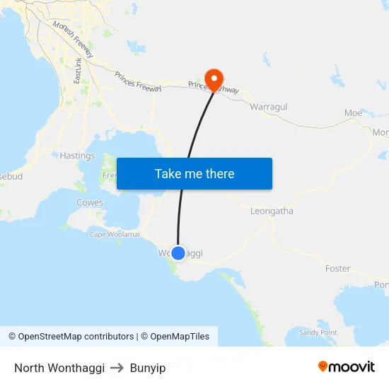 North Wonthaggi to Bunyip map