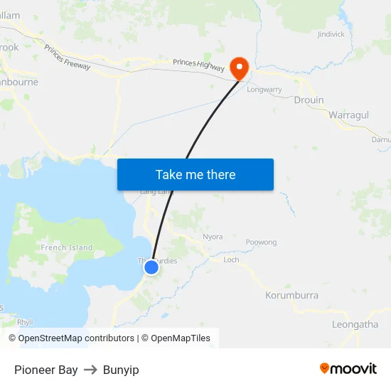 Pioneer Bay to Bunyip map