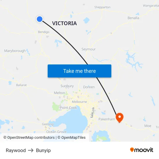 Raywood to Bunyip map