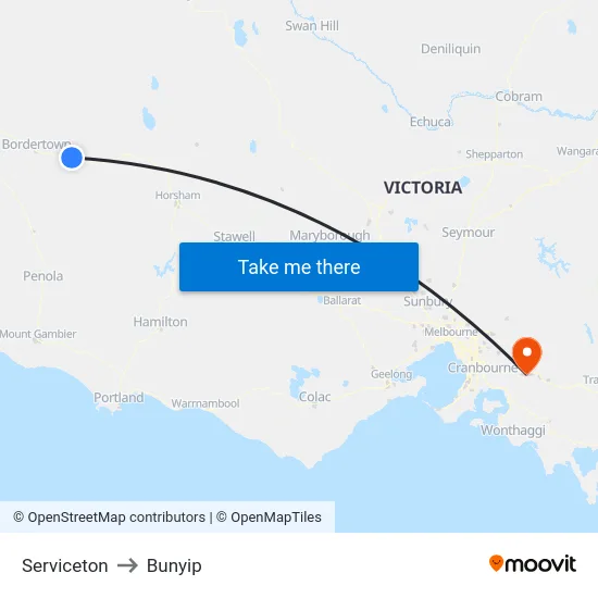 Serviceton to Bunyip map