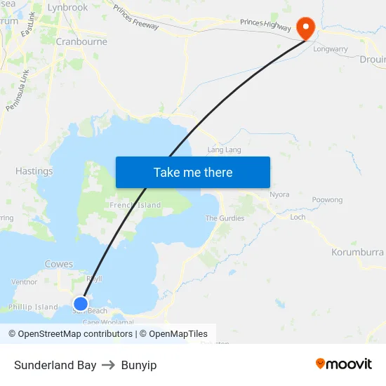 Sunderland Bay to Bunyip map