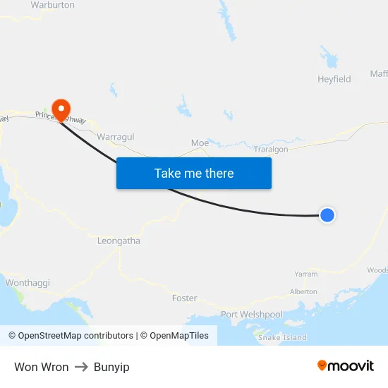 Won Wron to Bunyip map