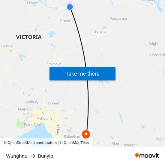 Wunghnu to Bunyip map