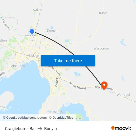 Craigieburn - Bal to Bunyip map