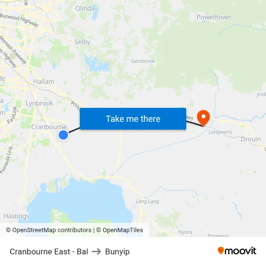 Cranbourne East - Bal to Bunyip map