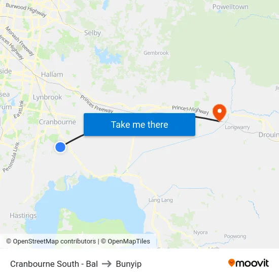 Cranbourne South - Bal to Bunyip map