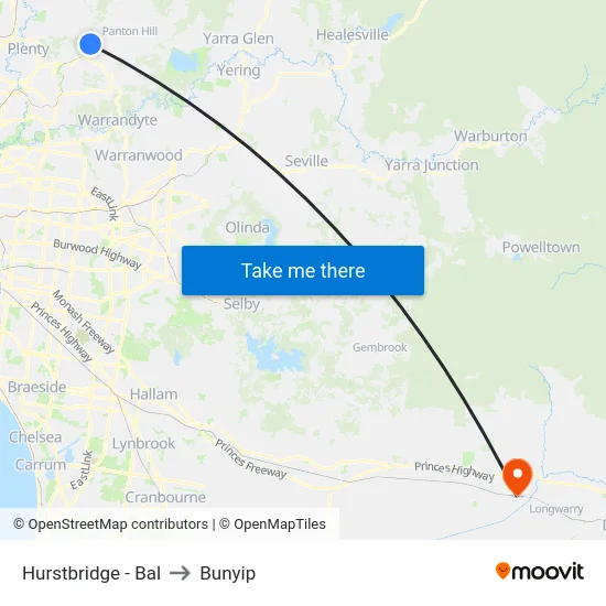Hurstbridge - Bal to Bunyip map