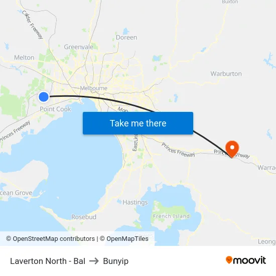 Laverton North - Bal to Bunyip map