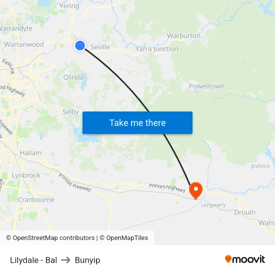 Lilydale - Bal to Bunyip map