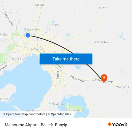 Melbourne Airport - Bal to Bunyip map