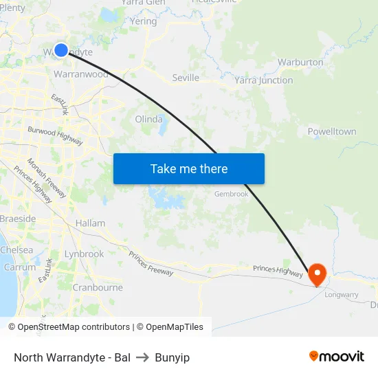 North Warrandyte - Bal to Bunyip map