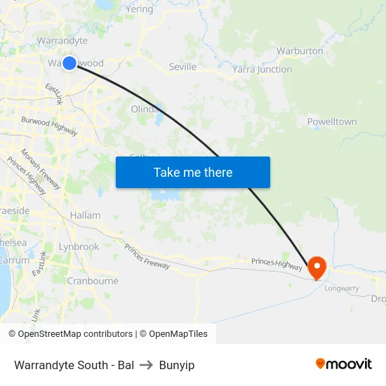 Warrandyte South - Bal to Bunyip map